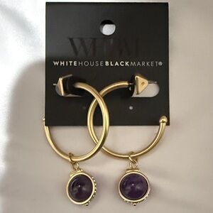 WHBM NWT  Gold Earrings with Amethyst Accents